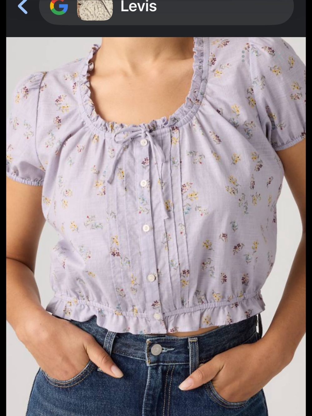 100% Cotton Levi's Lavender Floral Ruffle Crop Blouse